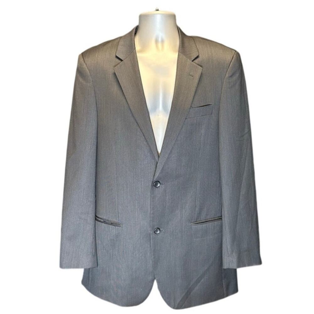 Emanuel Ungaro Black Pin Stripe Sports Coat Size 40L Two Button Wool Blend